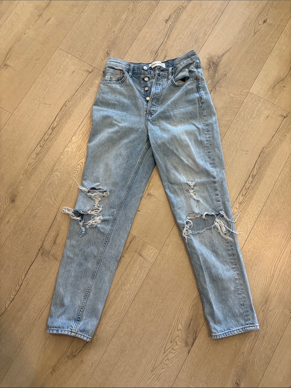 Denim Forum Light Blue Distressed Boot Cut Jeans